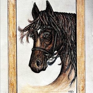 Arabian horse mixed media charcoal paints